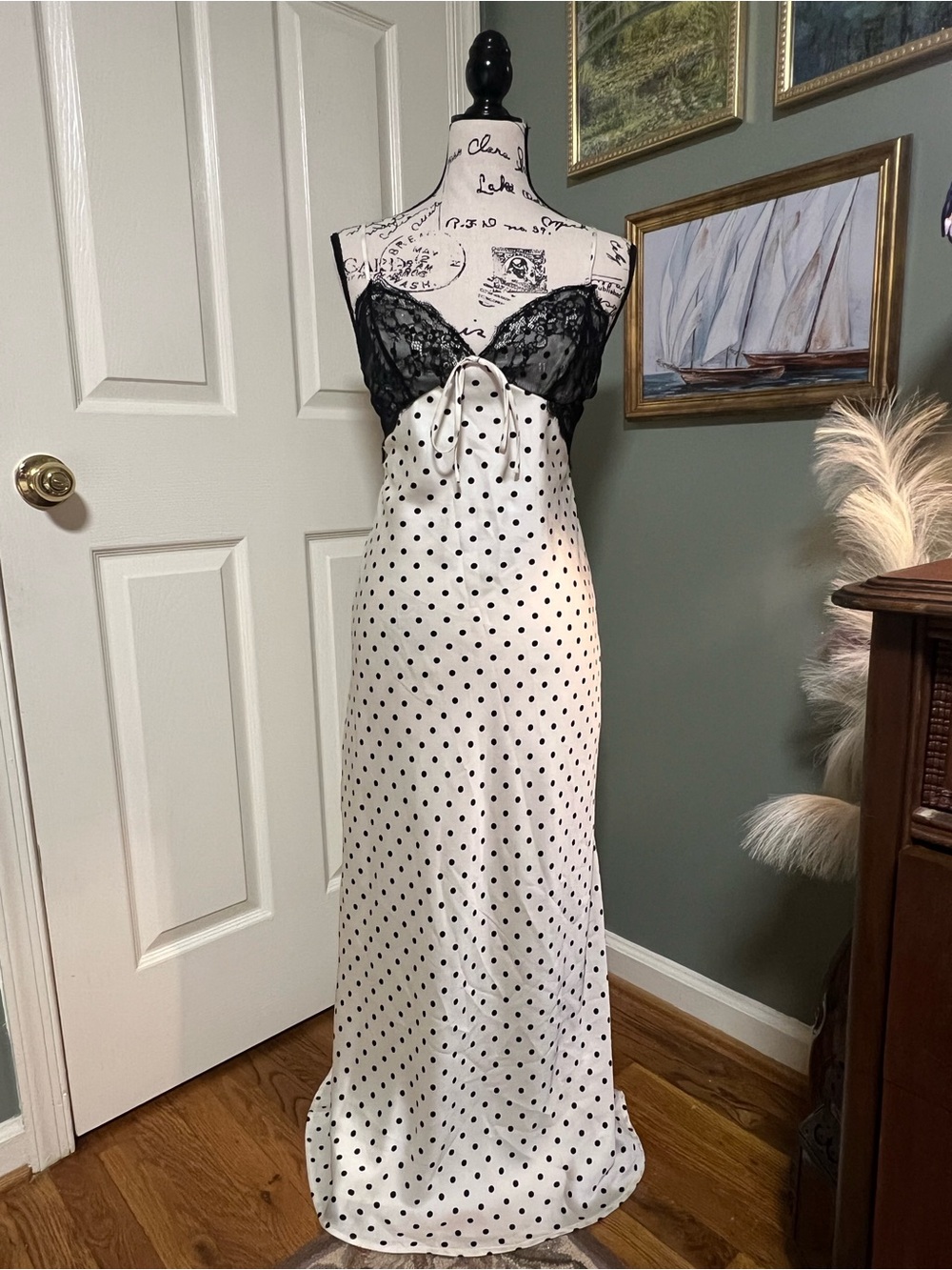 Jessica Simpson Lace Romantic Spaghetti Strap Polka Dot Maxi Dress